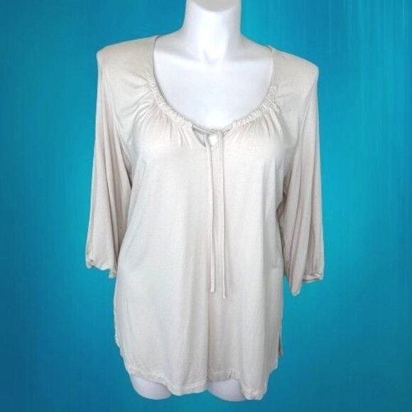 CHICO'S TAUPE DRAWSTRING V-NECK TIE FRONT TUNIC TOP - XL, 16, 3 - Picture 1 of 4